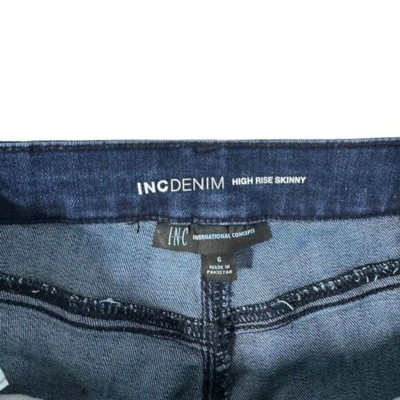 INC Denim High Rise Dark Blue Denim Skinny Jeans Size 6 with frayed cuff - Picture 5 of 5
